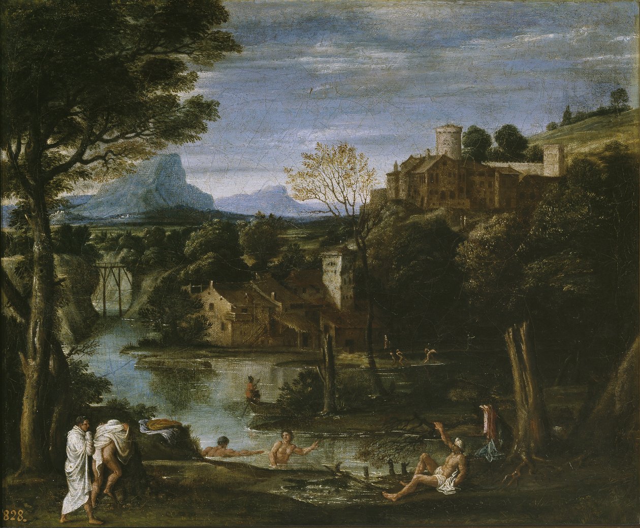 Paisagem com rio e banhistas de Annibale Carracci