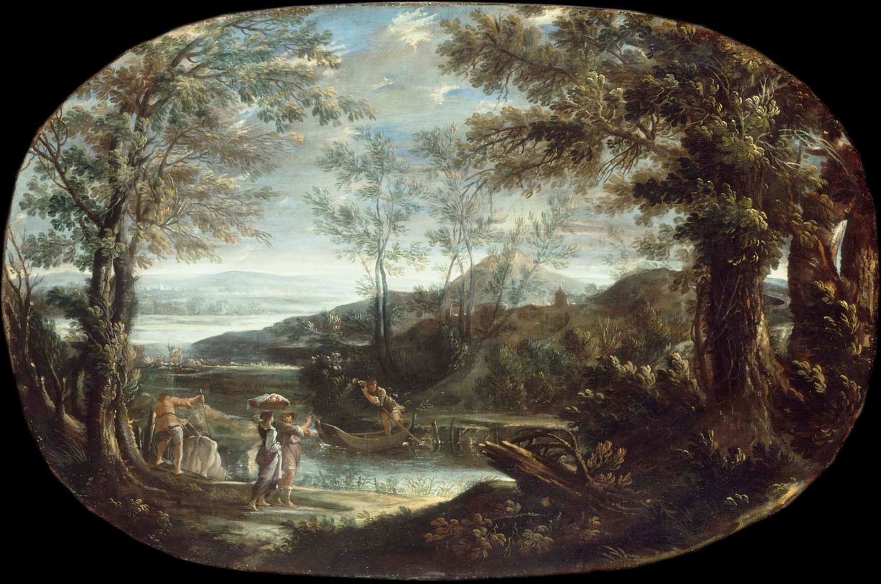 Paisagem com cena fluvial de Annibale Carracci