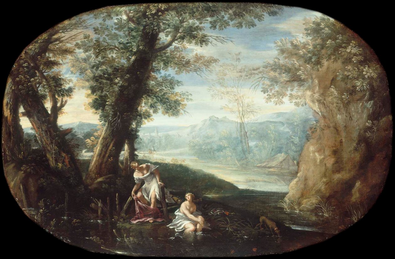 Paisagem com mulheres a tomar banho de Annibale Carracci