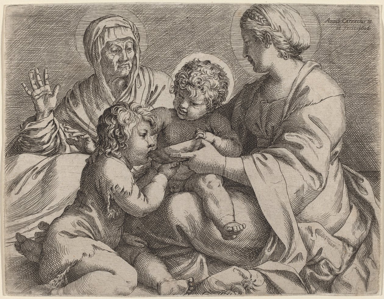 Madonna e Criança com Santos Elizabeth e John the Baptist (La Madonna della Scodella) de Annibale Carracci