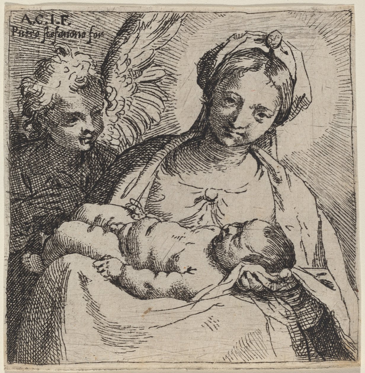 Madonna e criança com um anjo de Annibale Carracci