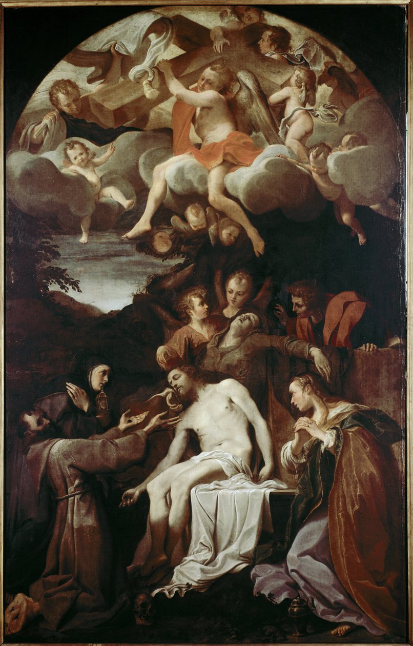 Pieta com Santa Claire, São Francisco, Santa Maria Madalena e São João (óleo sobre tela de Annibale Carracci
