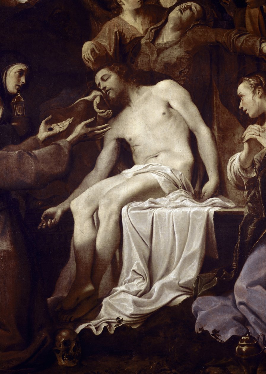 Pieta com Santa Claire, São Francisco, Santa Maria Madalena e São João, detalhe de Jesus (óleo sobre tela de Annibale Carracci