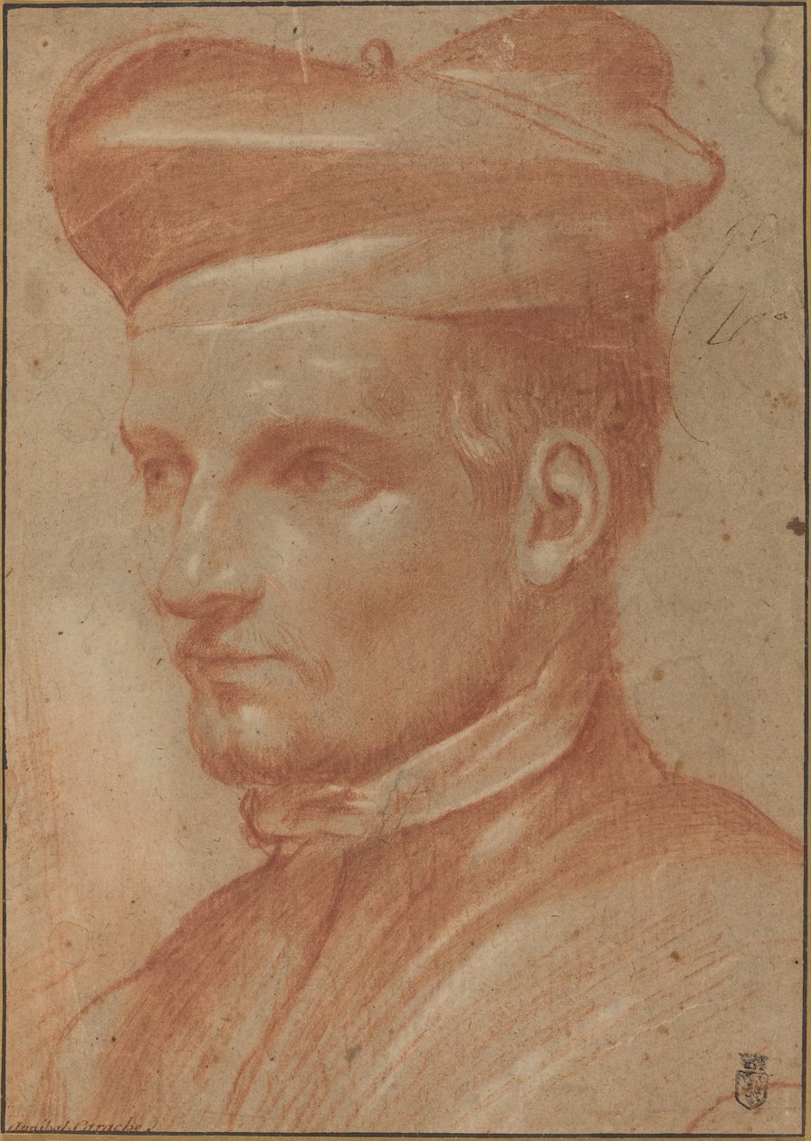 Retrato de um eclesiástico vestindo um biretta de Annibale Carracci