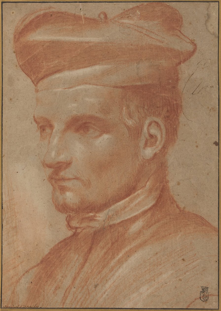 Retrato de um eclesiástico com barrete de Annibale Carracci