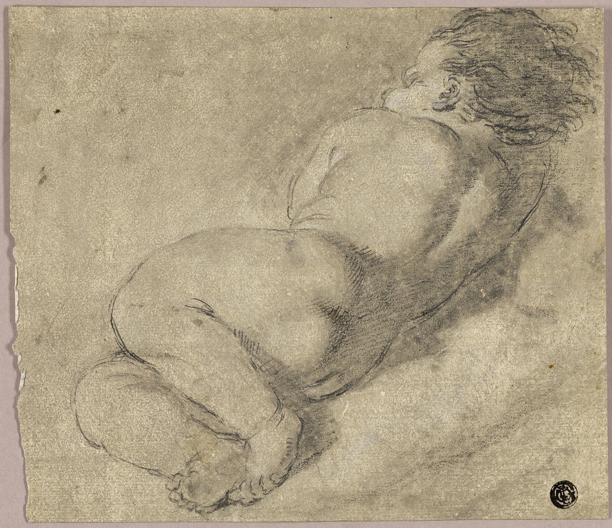 Criança reclinada de costas de Annibale Carracci
