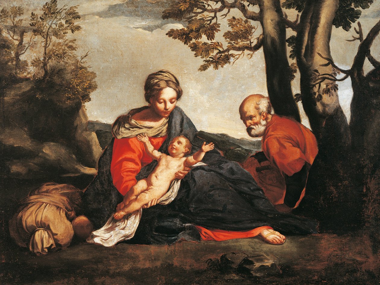 Descanso no vôo para o Egito (óleo sobre tela) de Annibale Carracci