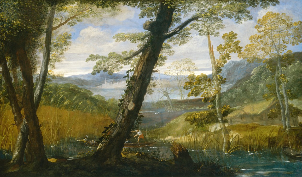 Paisagem do rio, c.1590 (óleo sobre tela) de Annibale Carracci