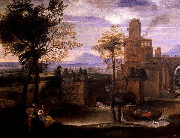 Paisagem Romana com Ponte (óleo sobre tela) (detalhe de 186429) de Annibale Carracci