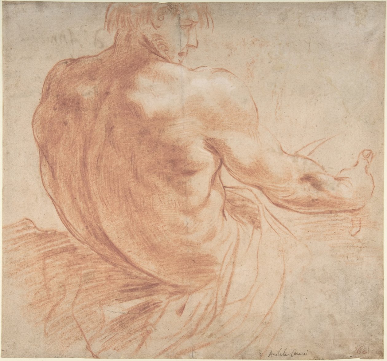 Jovem sentado voltado para a direita, visto de costas de Annibale Carracci