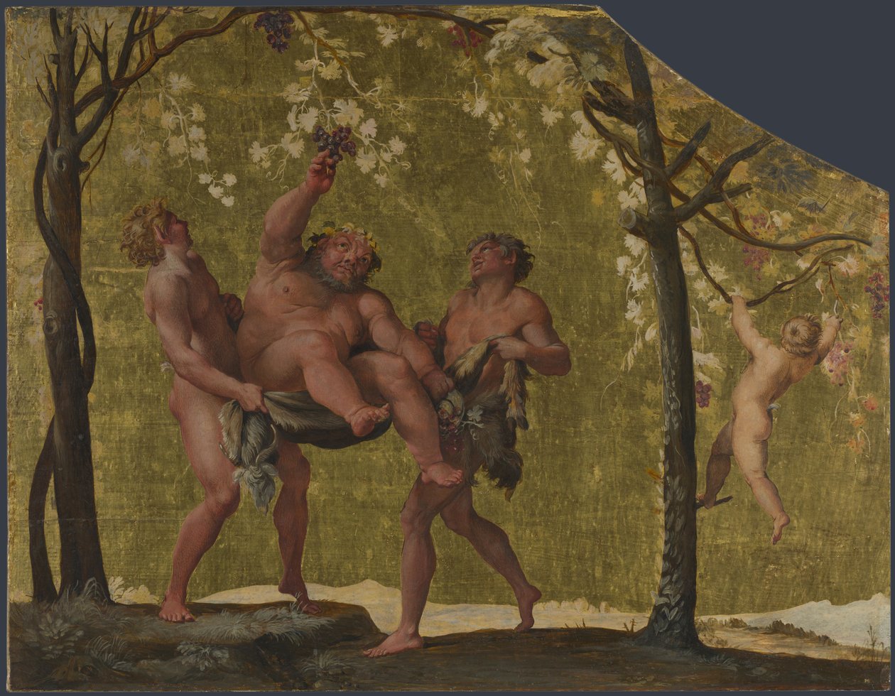 Silenus colhendo uvas, c. 1598 de Annibale Carracci