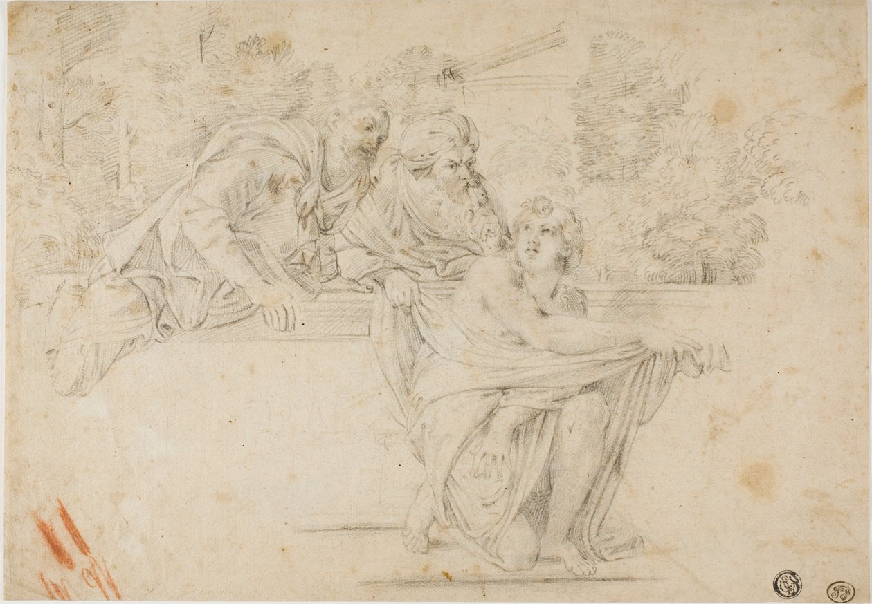 Susanna e os Anciãos (reto); Cabeça de perfil da mulher (verso) de Annibale Carracci