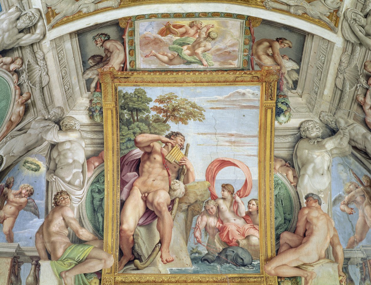 A, galleria carracci, Carracci, corredor, detalhe, de, polyphemus, e, Galatea, 1597-1604 fresco de Annibale Carracci