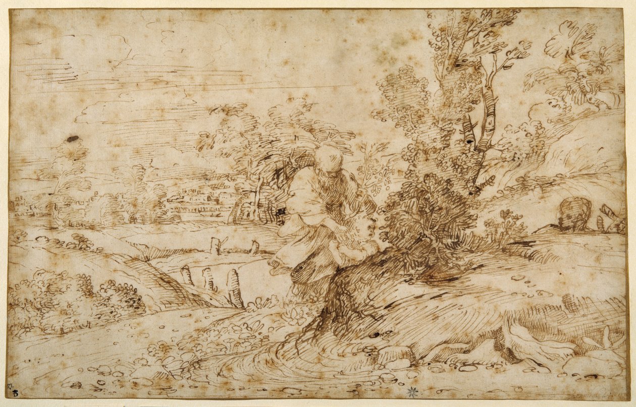 O regresso do voo (caneta e tinta castanha sobre papel) de Annibale Carracci