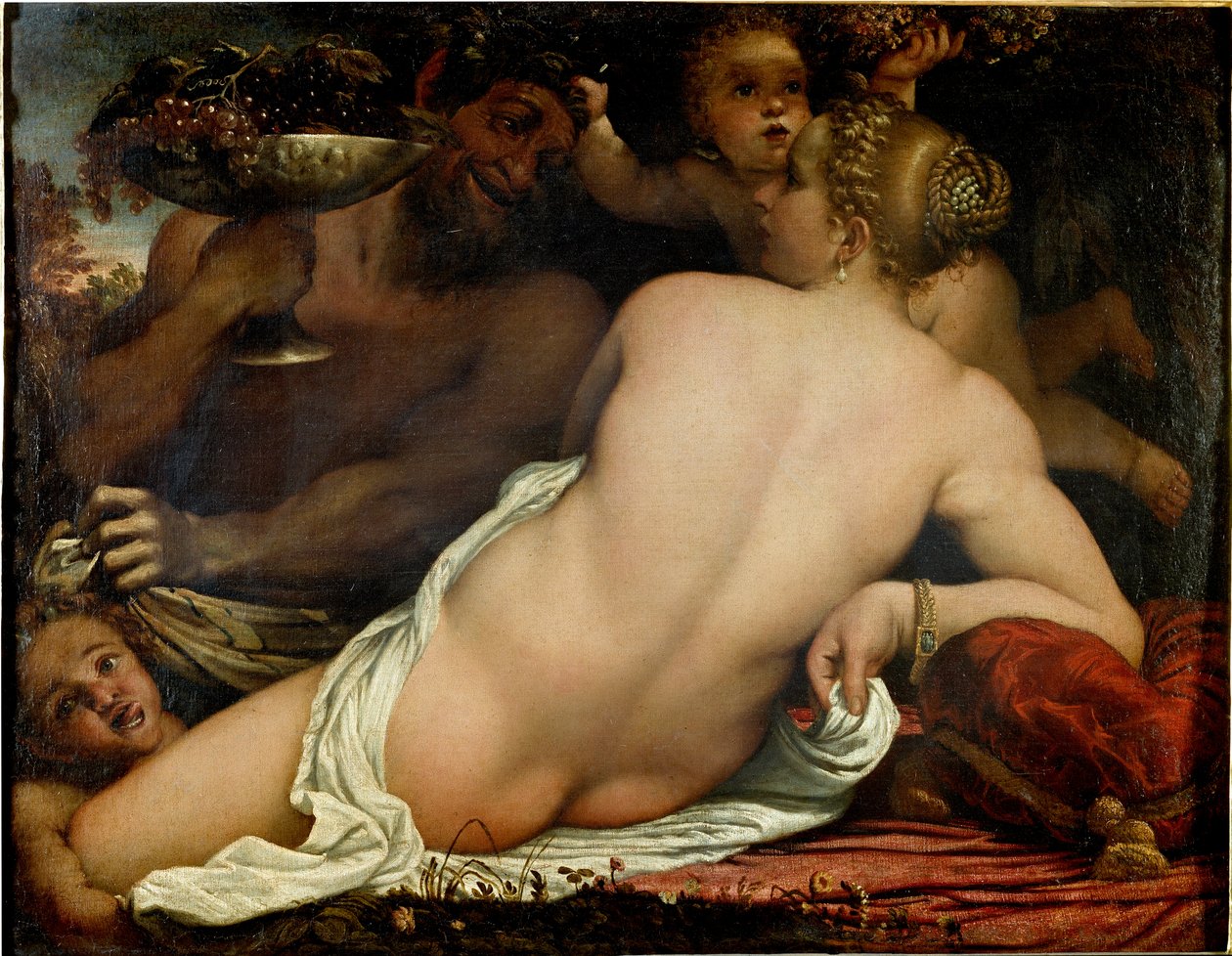 O bacante, Vênus, sátira e dois cupidos, detalhe (óleo sobre tela, ca. 1588) de Annibale Carracci