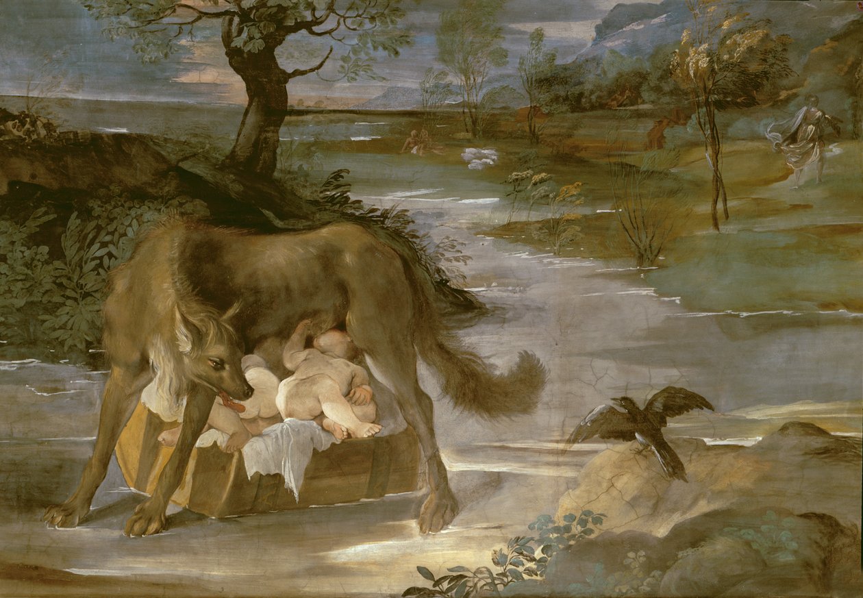 A Mãe do Lobo Romulus e Remus, da História do Ciclo Romulus, c.1590 de Annibale Copy Carracci