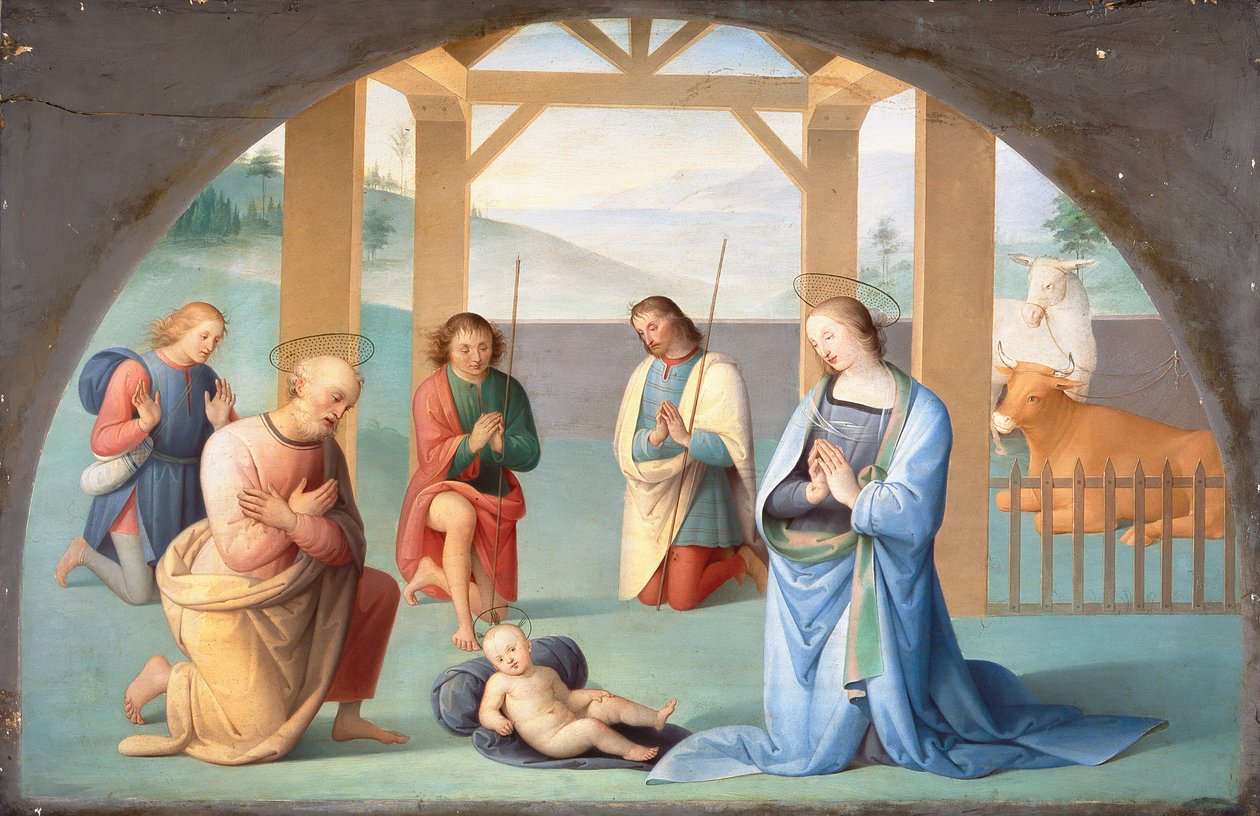 Adoração do Menino Cristo (segundo Perugino), c.1844-1933 (óleo sobre tela) de Annie Louisa Swynnerton
