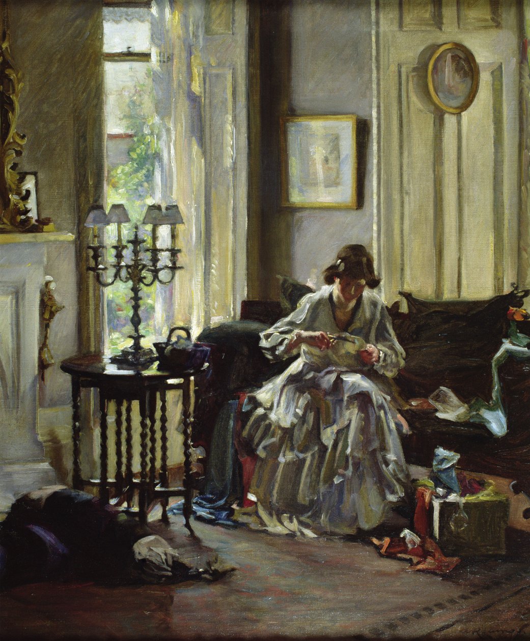 A Costureira (óleo sobre tela) de Annie Rose Laing