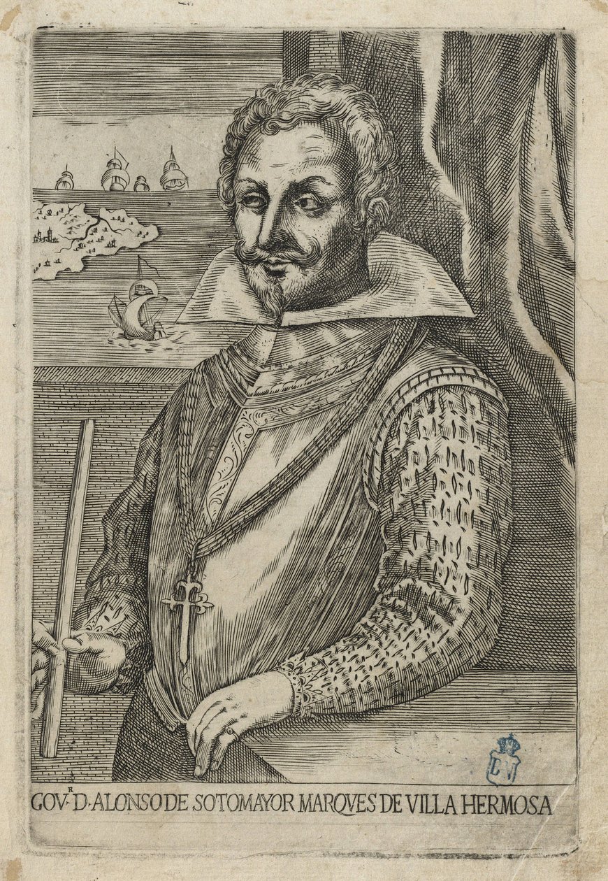 Alonso de Sotomayor, governador do Chile. Gravura e buril de Anónimo italiano