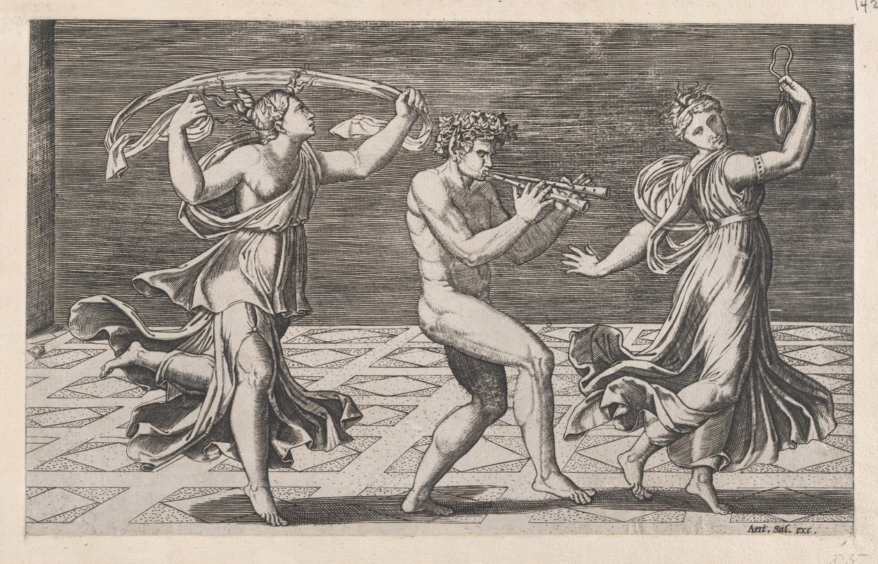 Speculum Romanae Magnificentiae: Dança de Faunos e Bacantes, início do século XVI..., início do século XVI de Anon