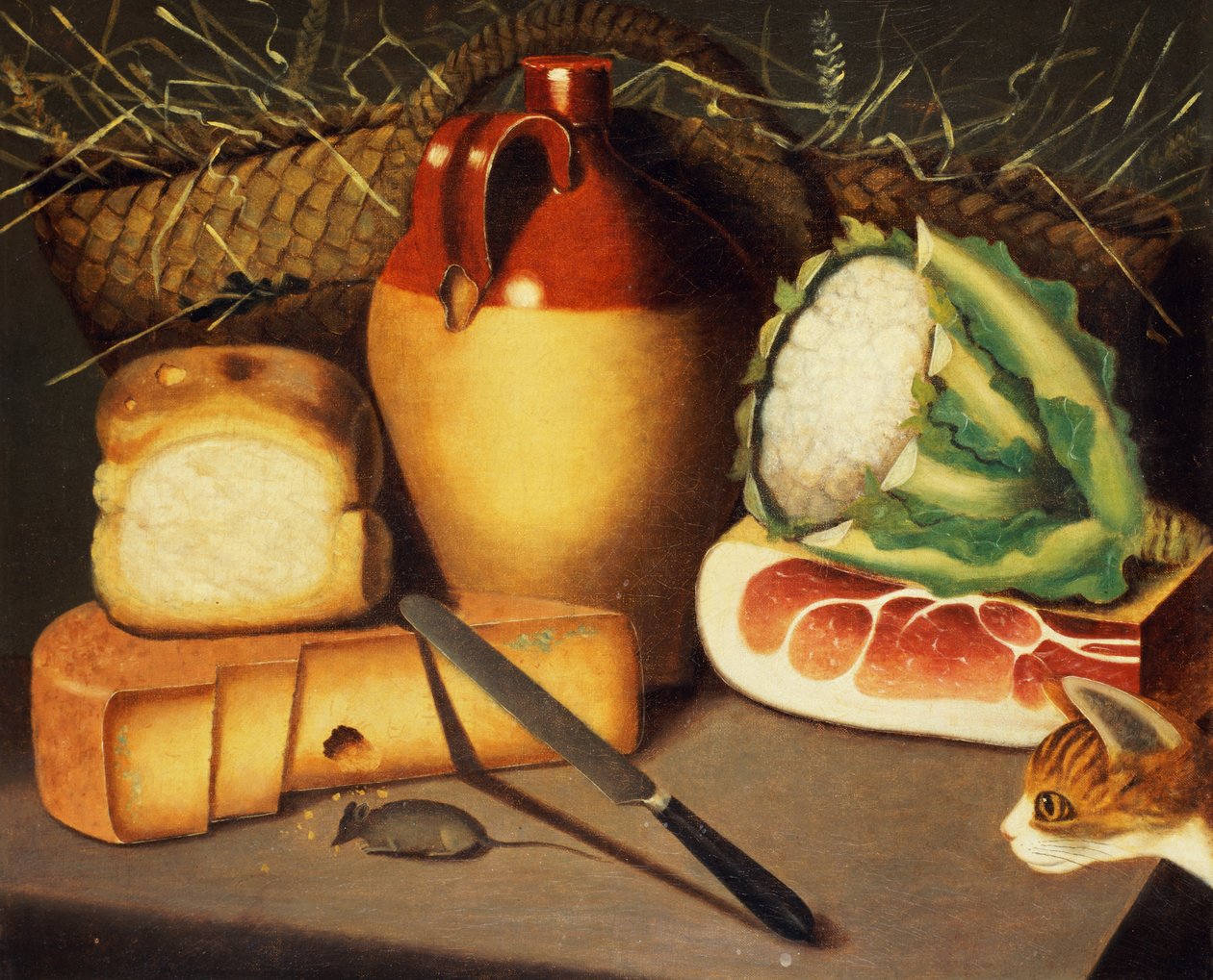 Gato, rato, bacon e queijo, c.1820 de Unbekannt Unbekannt