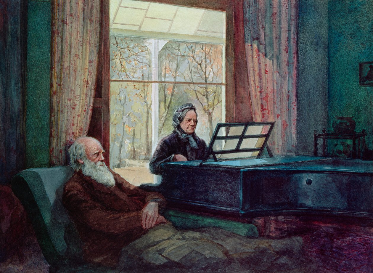 Charles Darwin e sua esposa no piano de Unbekannt Unbekannt