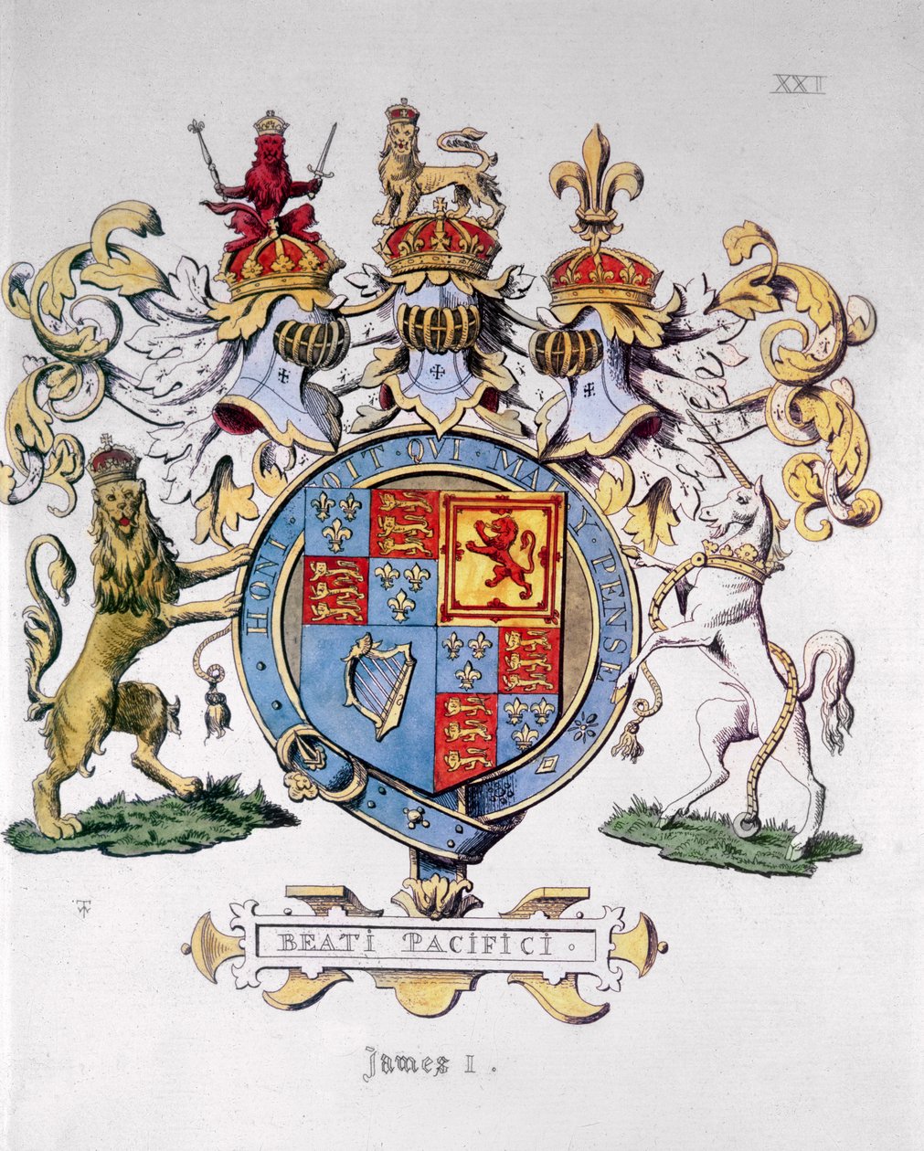 Brasão de armas do rei James I da Inglaterra (1603-25) (impressão colorida) de Unbekannt Unbekannt
