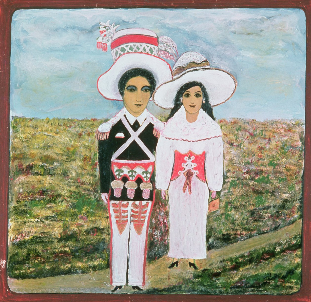 Casal em Fantasia de camponês, Artista ingênuo (C.20) de Unbekannt Unbekannt