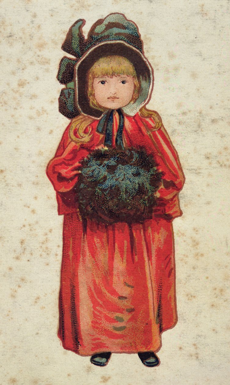 Menina com um regalo, ilustração de livro, final do século XIX ou início do século XX de Unbekannt Unbekannt