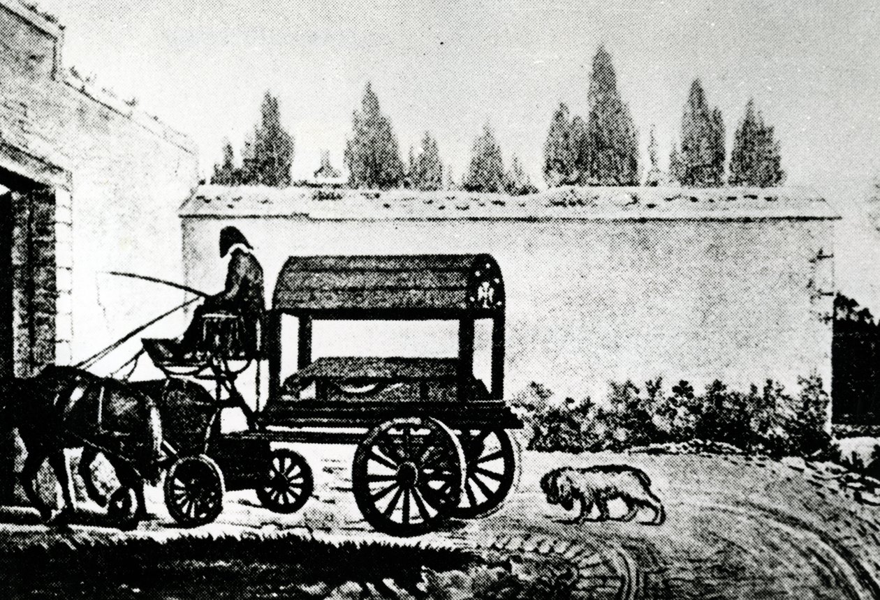 Caixão de Mozart seguido por um cachorro, c.1791 de Unbekannt Unbekannt