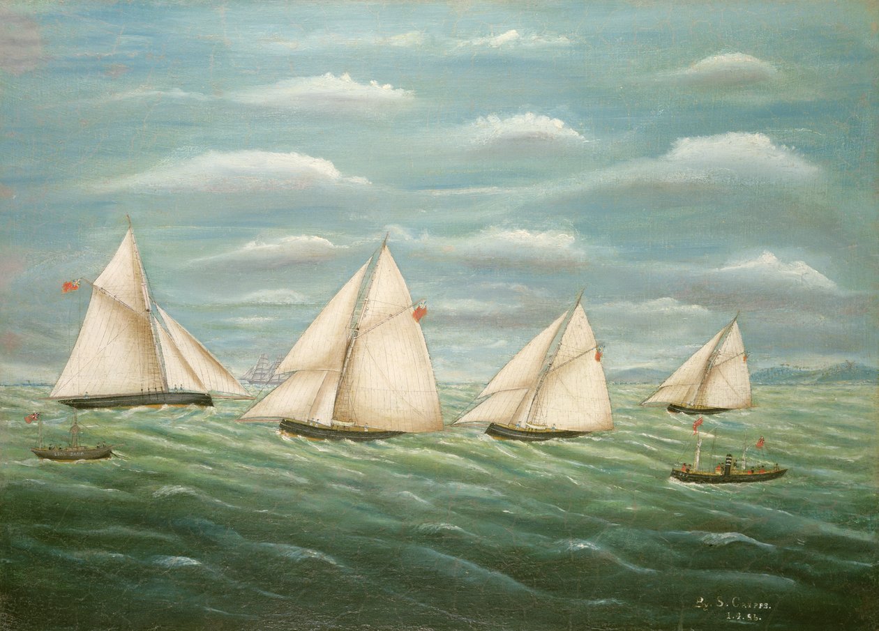 Regata fora do farol de areia longa, escola primitiva, século XIX de Unbekannt Unbekannt