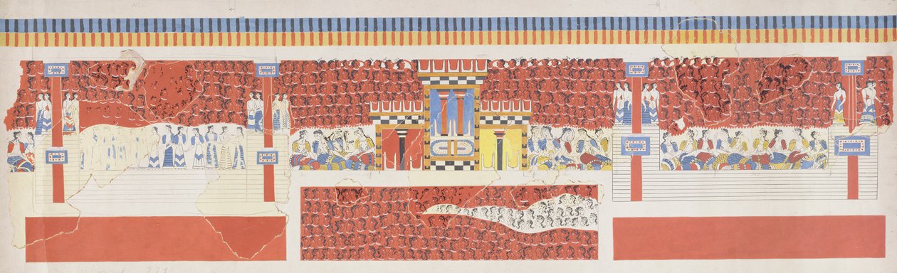 Reprodução do Fresco da cena da multidão, palácio de Knossos, Minoan, c.1500 BC de Unbekannt Unbekannt