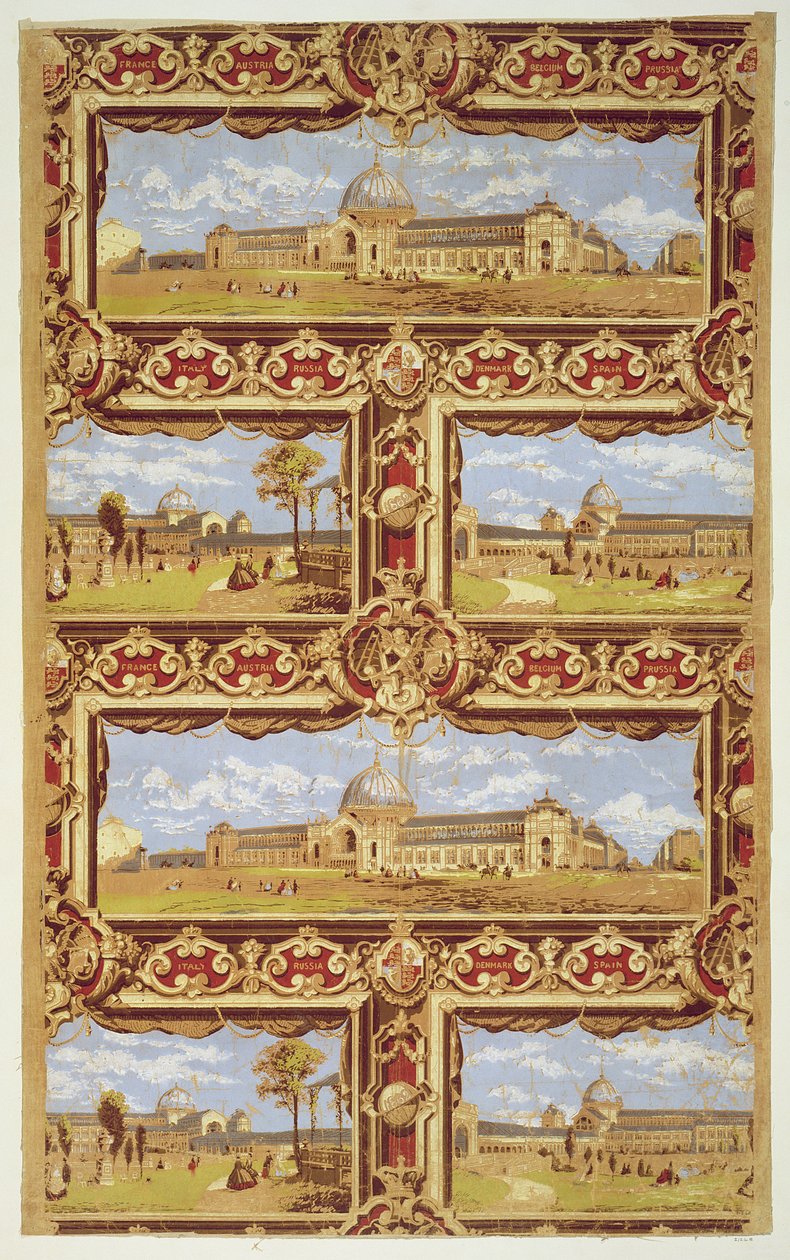 Vistas da Exposição Internacional, 1862, Wallpaper Design (impressão colorida de blocos de madeira) de Unbekannt Unbekannt