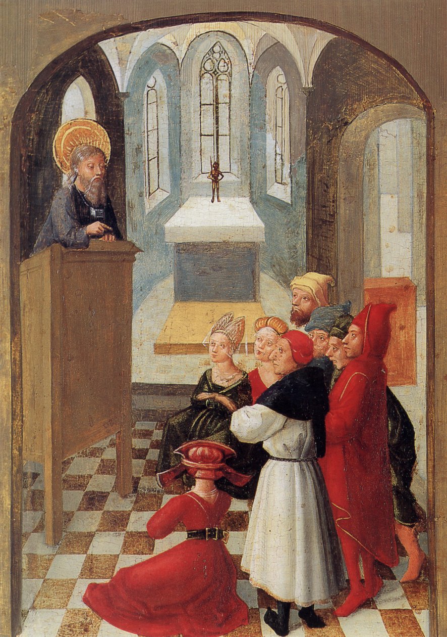 Weingartener Heilig-Blut-Tafel de 1489. Placa 5: Em Mântua Longinus converte muitas pessoas à fé cristã de Unknown