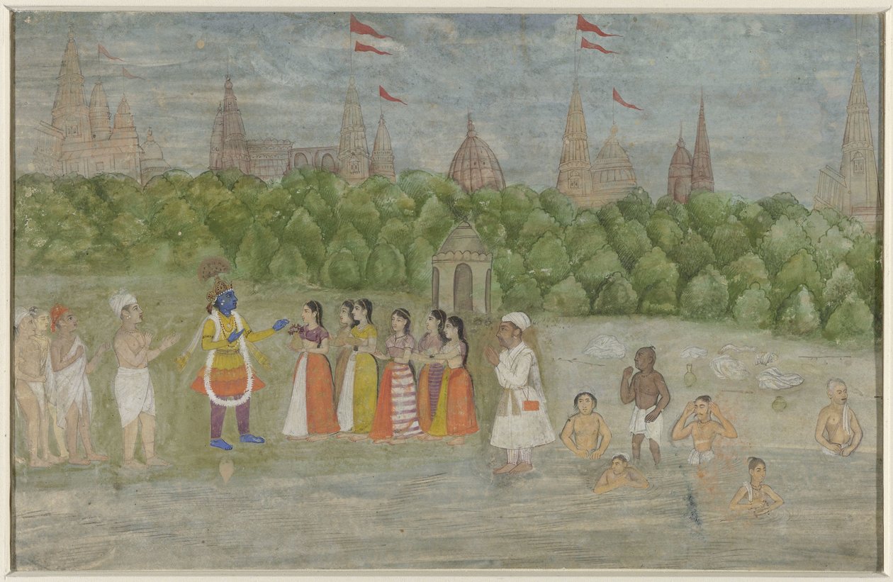 Na margem do Yamuna em Brindaban, Krishna dança com as Gopis de Anonymous