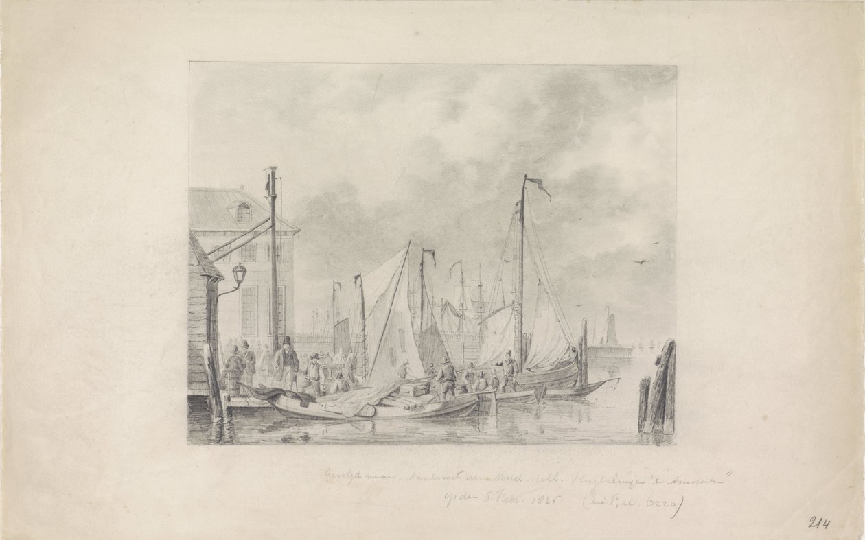 Chegada em Amsterdã de refugiados antes do dilúvio, 1825 de Anonymous