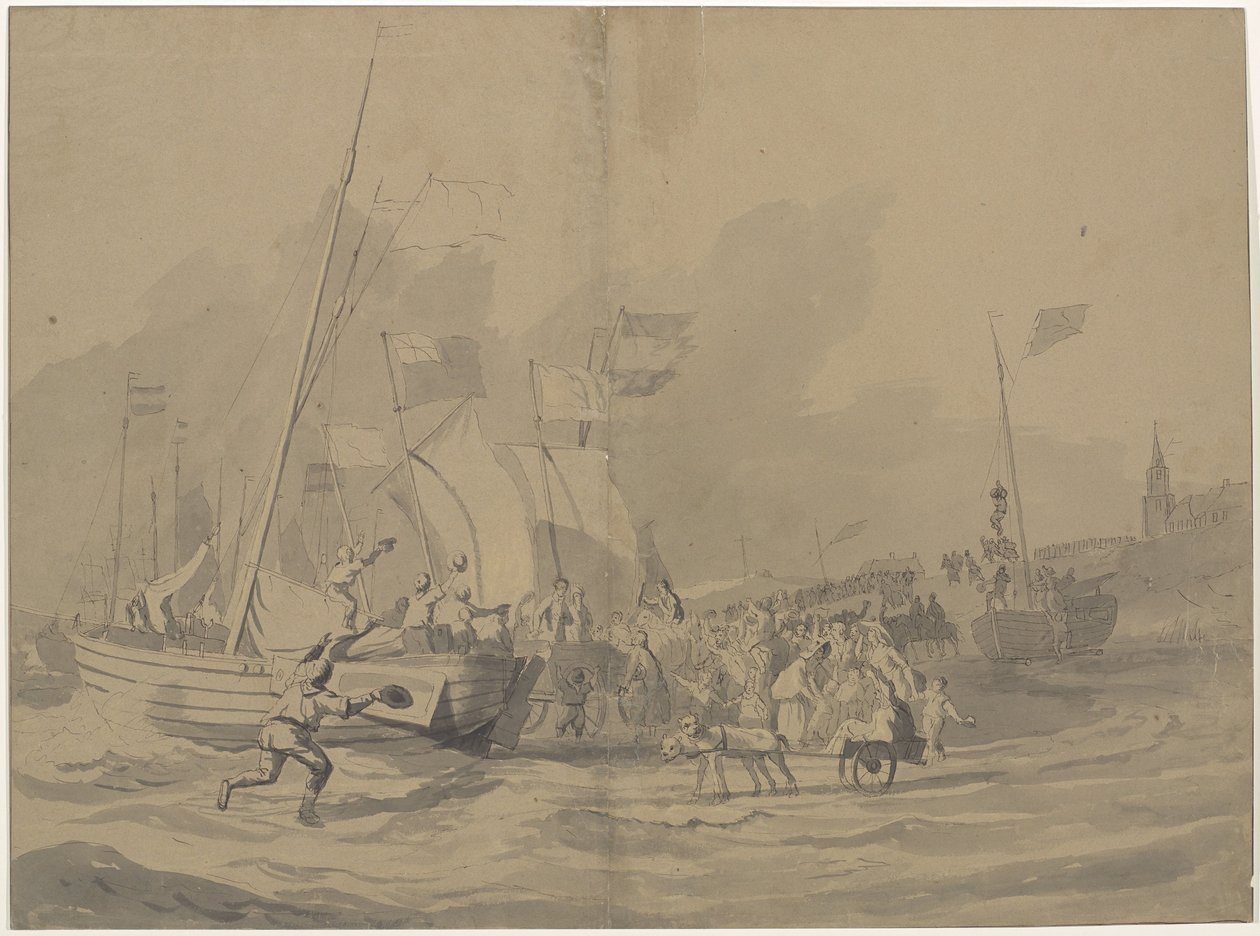 Chegada do Príncipe William Frederik à praia em Scheveningen, 30 de Novembro de 1813 de Anonymous