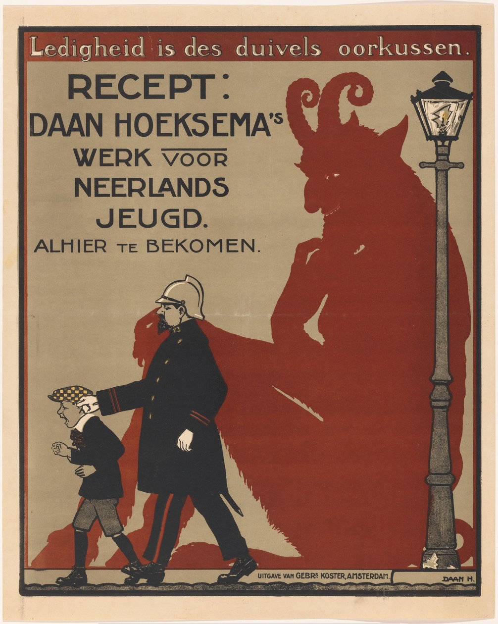 Cartaz para livros infantis de Daan Hoeksema A ociosidade é a almofada do ouvido do diabo (título no objeto) de Anonymous
