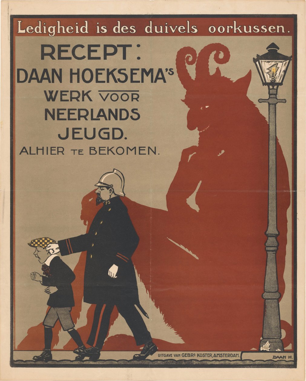 Cartaz para livros infantis de Daan Hoeksema A ociosidade é a almofada do ouvido do diabo (título no objeto) de Anonymous