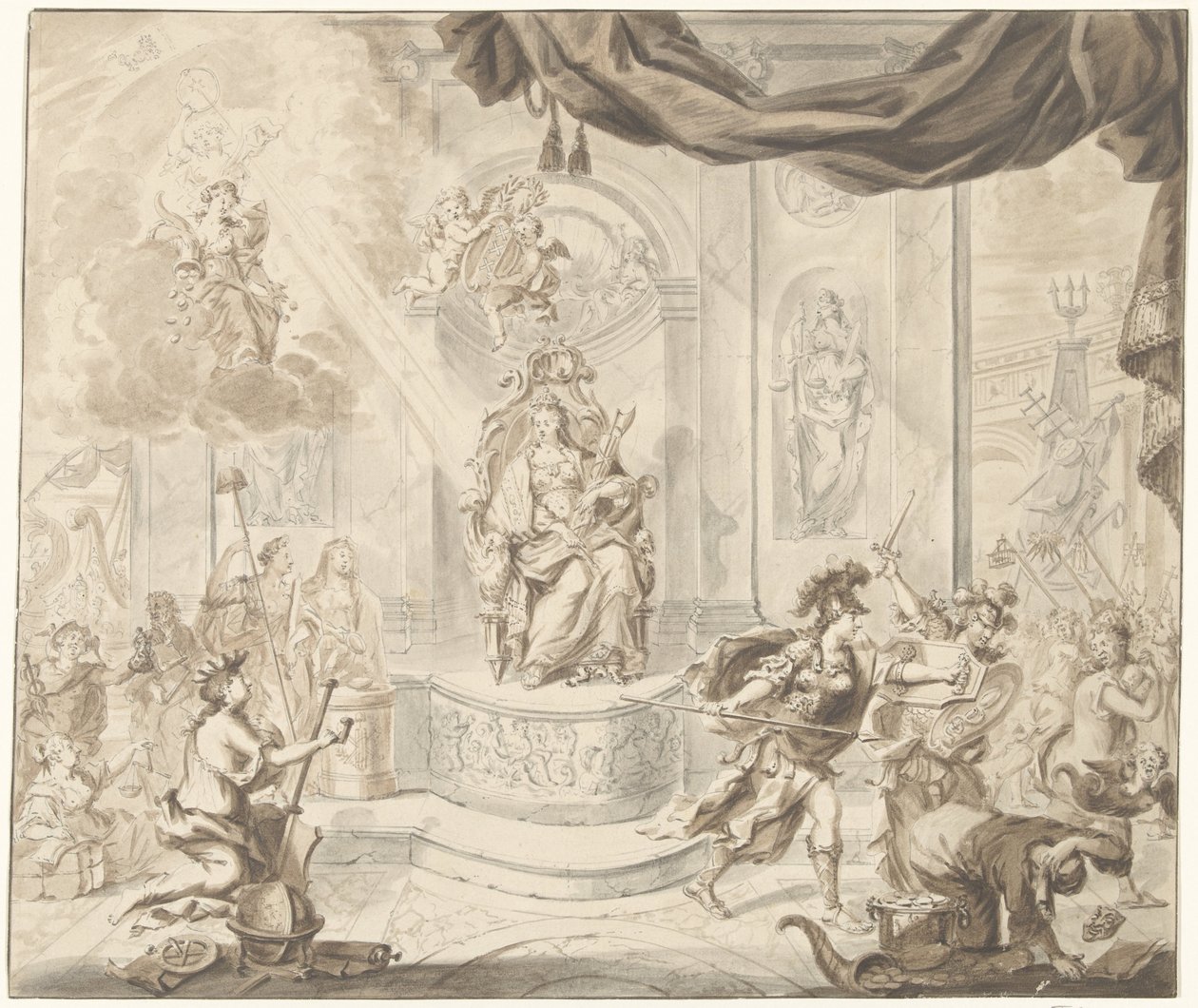 Alegoria da expulsão da bolsa de Amesterdão dos comerciantes de mudança de vento, 1763 de Anonymous