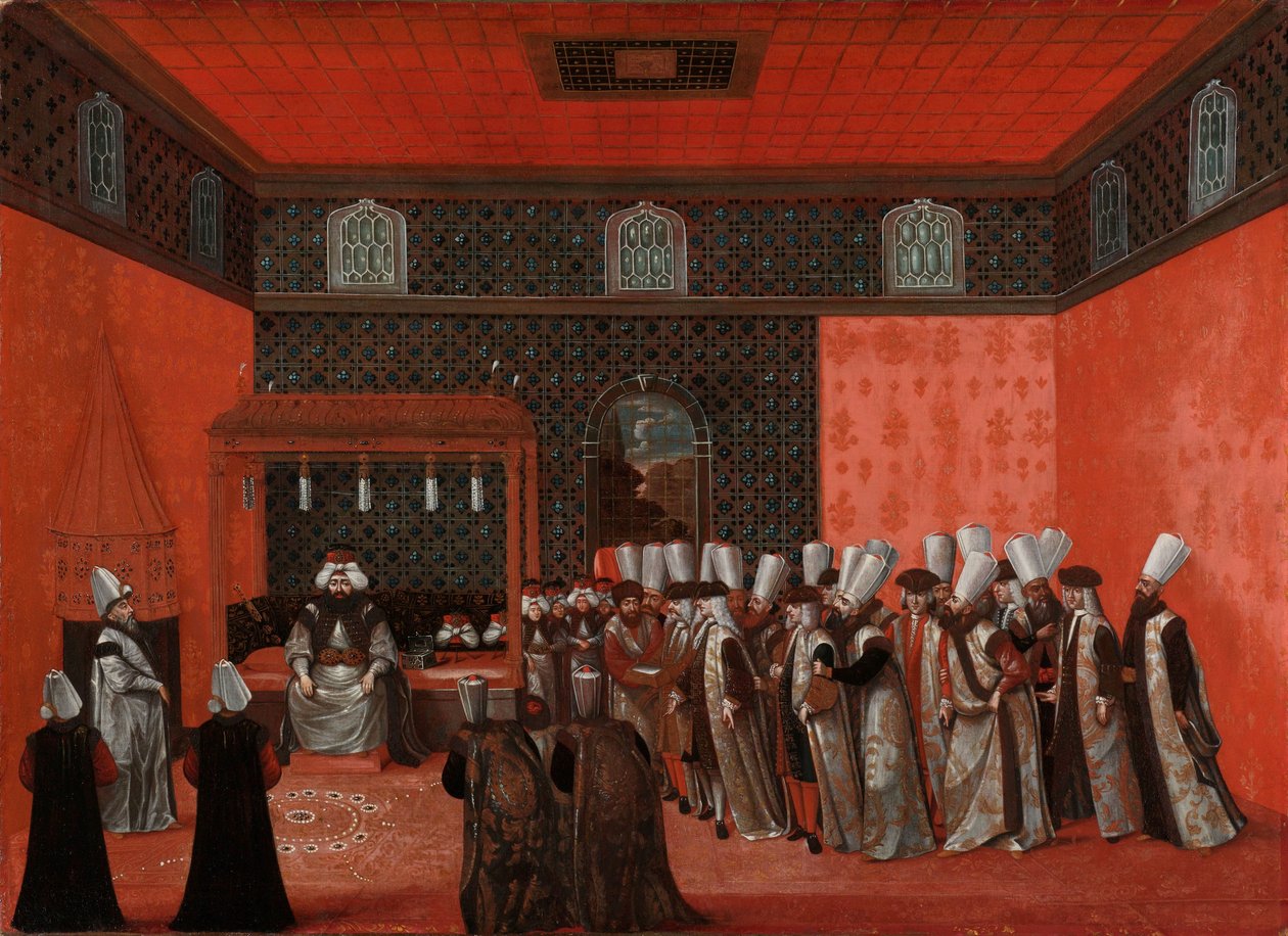 Uma audiência do Embaixador com o Sultão Ahmed III (Embaixador Cornelis Calkoen) de Anonymous
