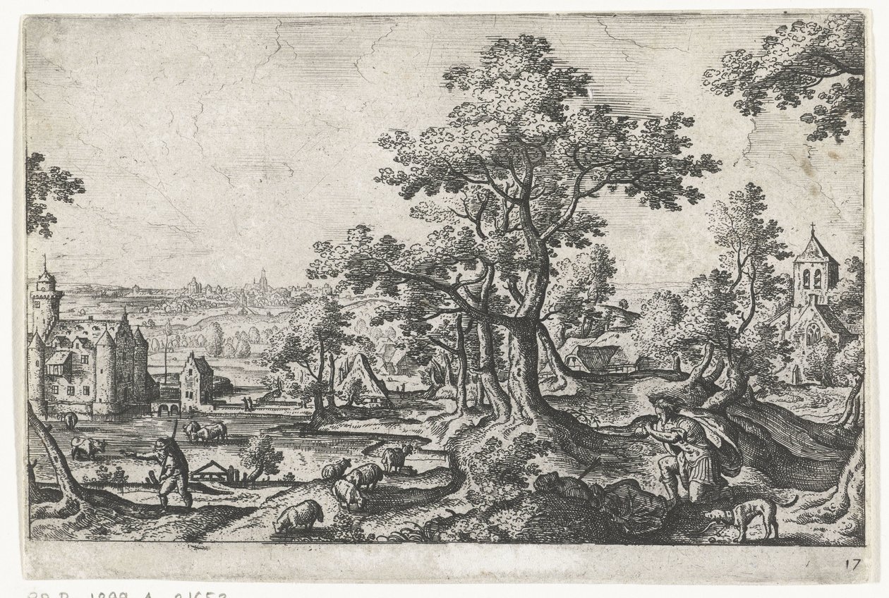 Apollo mata Coronis
Paisagens com representações mitológicas e bíblicas (título da série) de Anonymous