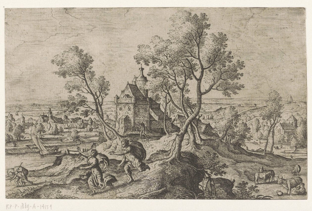 Apollo persegue Daphne
Paisagens com representações mitológicas e bíblicas (título da série) de Anonymous