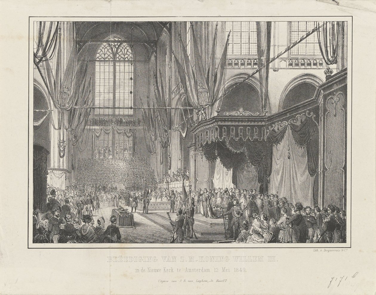 Juramento de H.M. King William III. no Nieuwe Kerk em Amsterdã 12 de maio de 1849 (título no objeto) de Anonymous