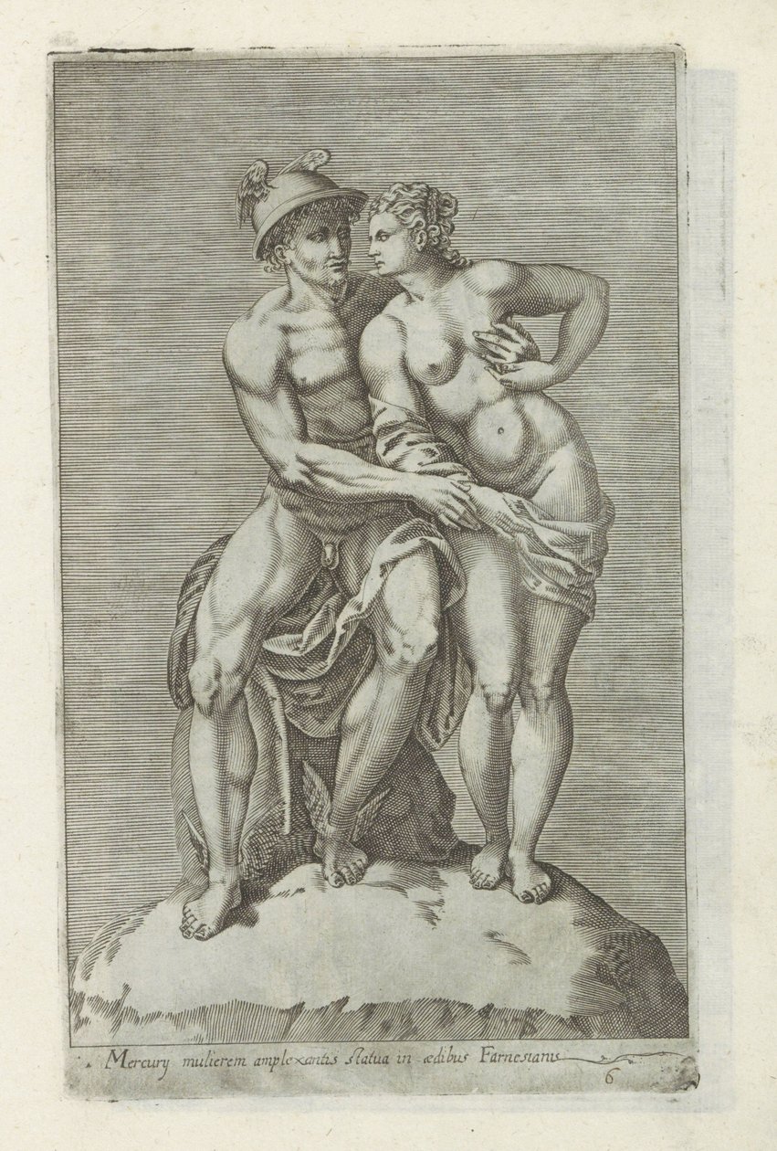 Beeldengroep conheceu Mercurius en een Godin Estátua de Mercúrio abraçando uma mulher no palácio Farnesian (título no objeto) Esculturas antigas em Roma (título da série) Ícones das antigas estátuas da cidade de Roma que são vistas em locais públicos (títu de Anonymous