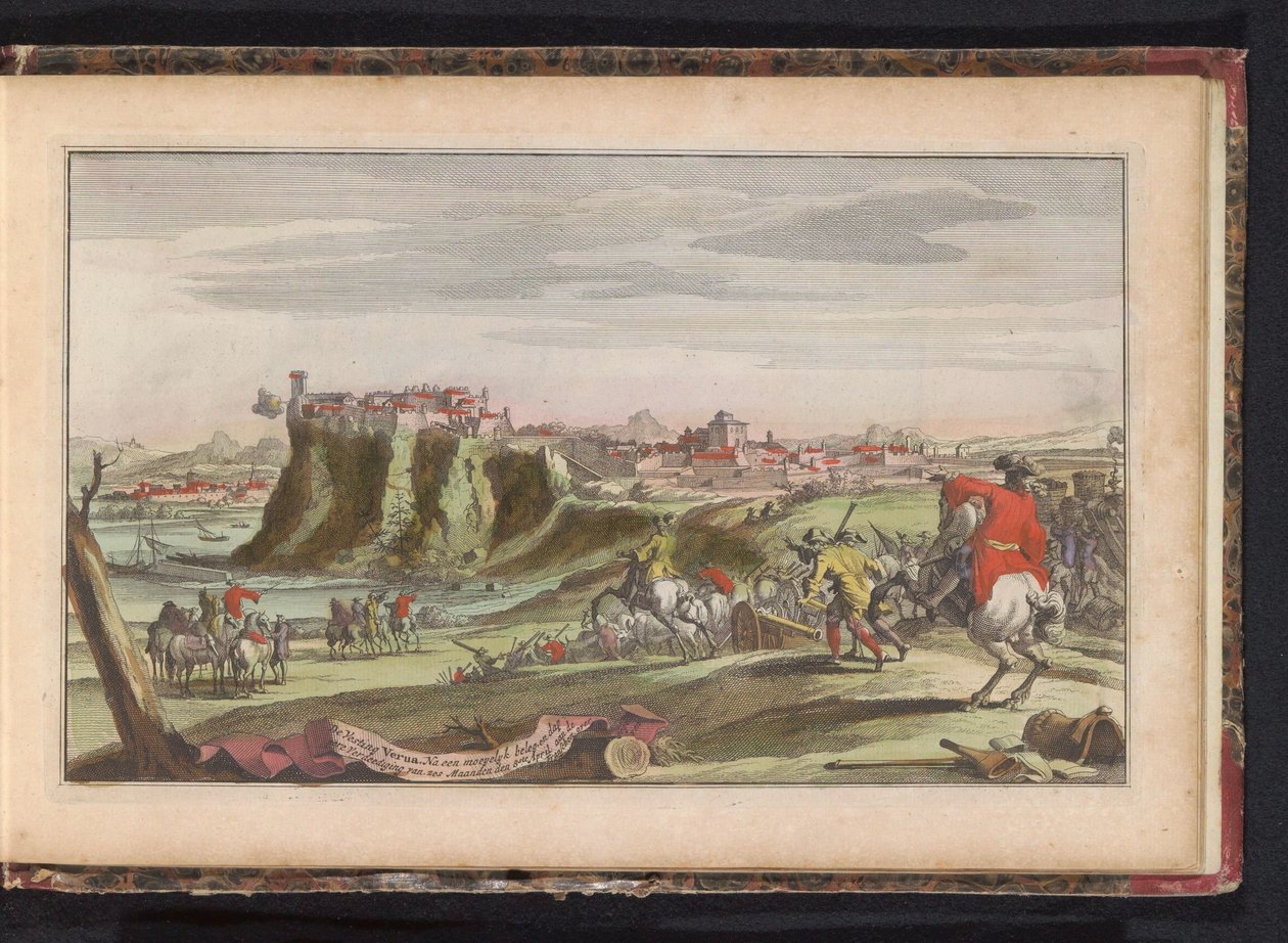 Cerco de Verua, cerca de 1702 A Fortaleza de Verua. Após um cerco exaustivo e uma defesa valente de seis meses, rendeu-se aos franceses em 8 de abril (título no objeto) de Anonymous