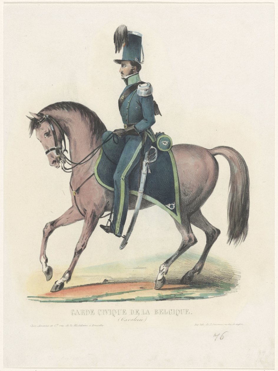 Guarda civil belga a cavalo, 1830
Garde Civique de la Belgique (Cavalerie) (título sobre o objecto) de Anonymous
