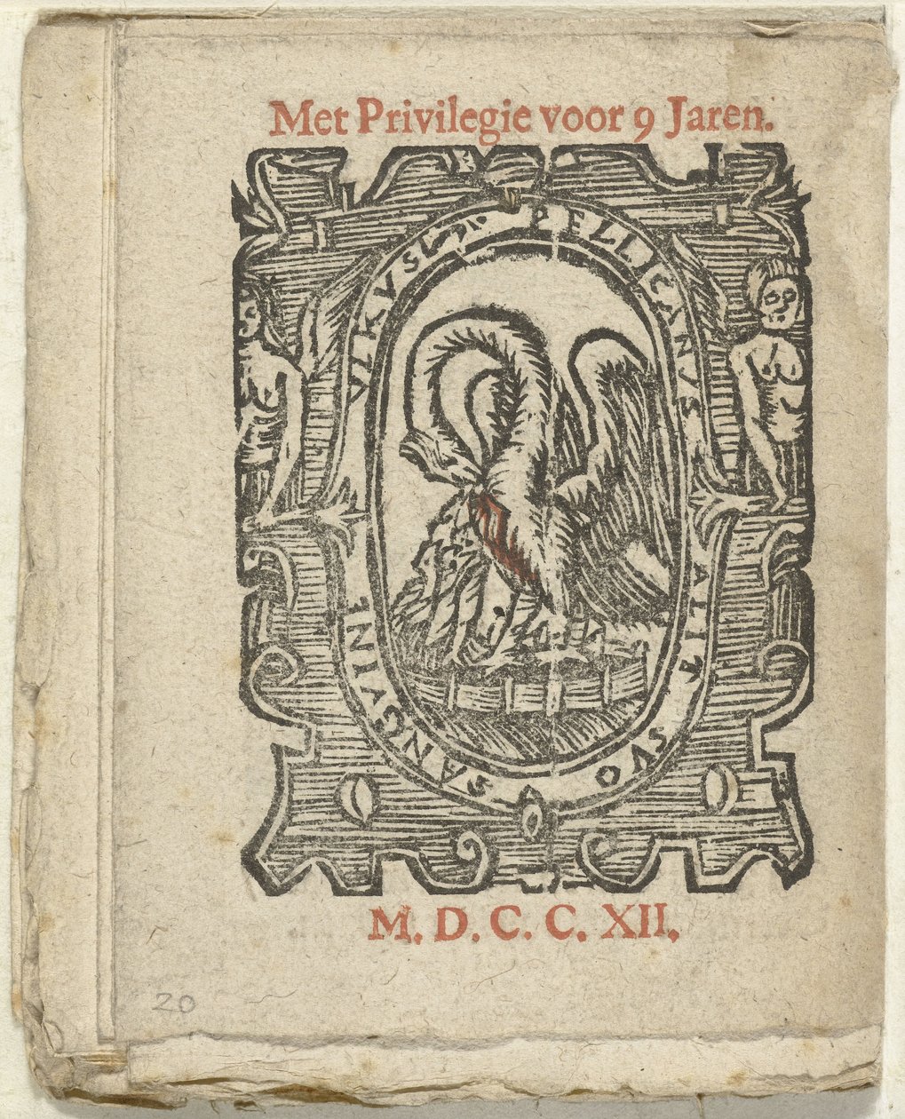 Página com a marca da editora, 1712
In welck Lidt de Maen is / waer u doot / bloet te laten ten zy grote noot; Als Peste / Pleures is / ende sulck quaet / oock niet sonder des Meestersraet (título sobre o objecto) de Anonymous
