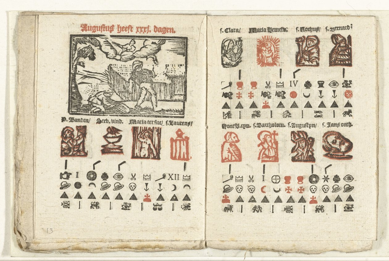 Páginas com a previsão para o mês de agosto de 1712 de Anonymous