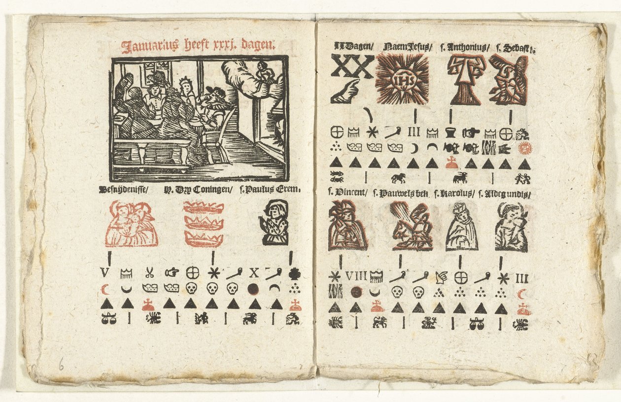 Páginas contendo a previsão para o mês de Janeiro de 1712 de Anonymous